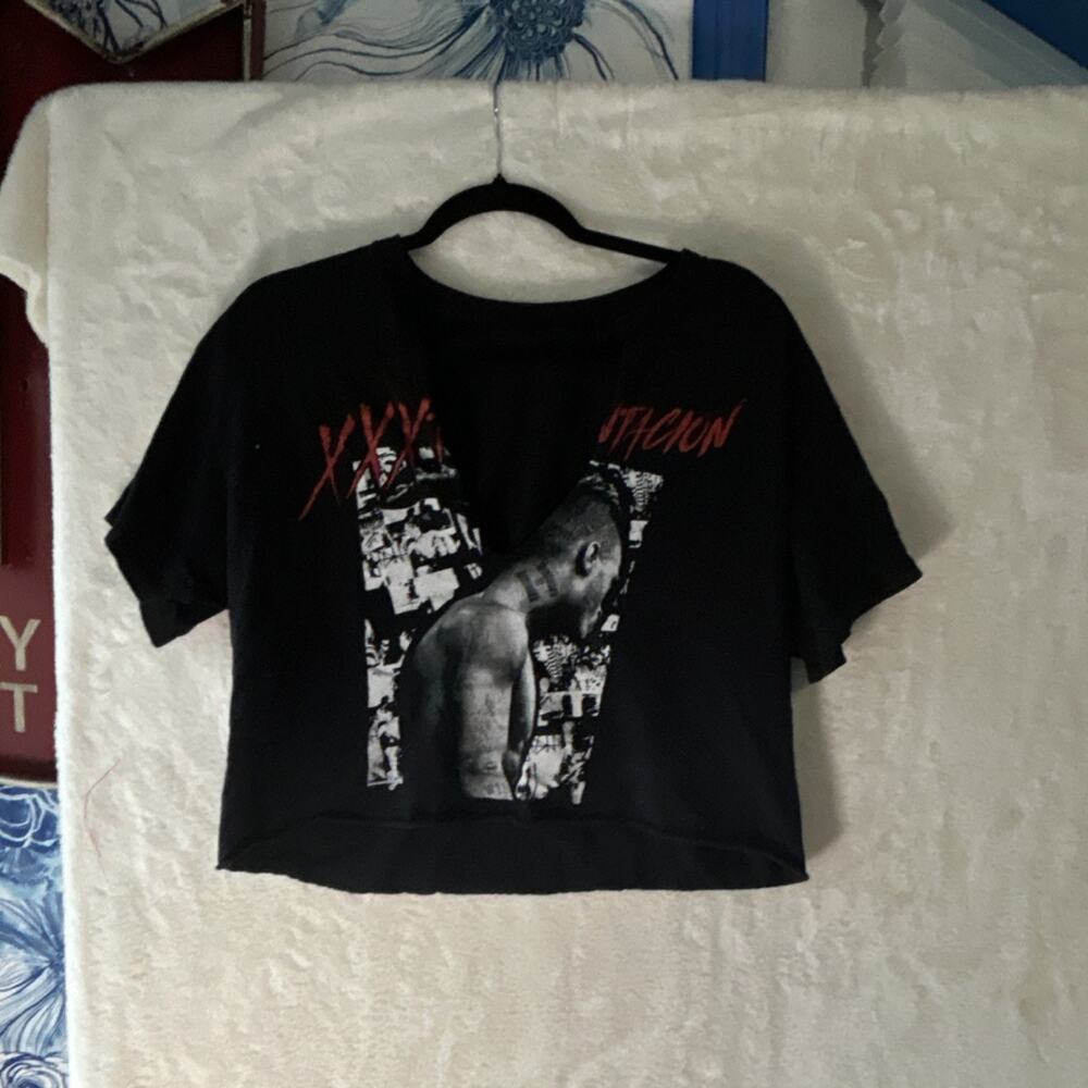 XXXTentacion Crop Top Womens Black Graphic Tee V Neck Streetwear Hip Hop